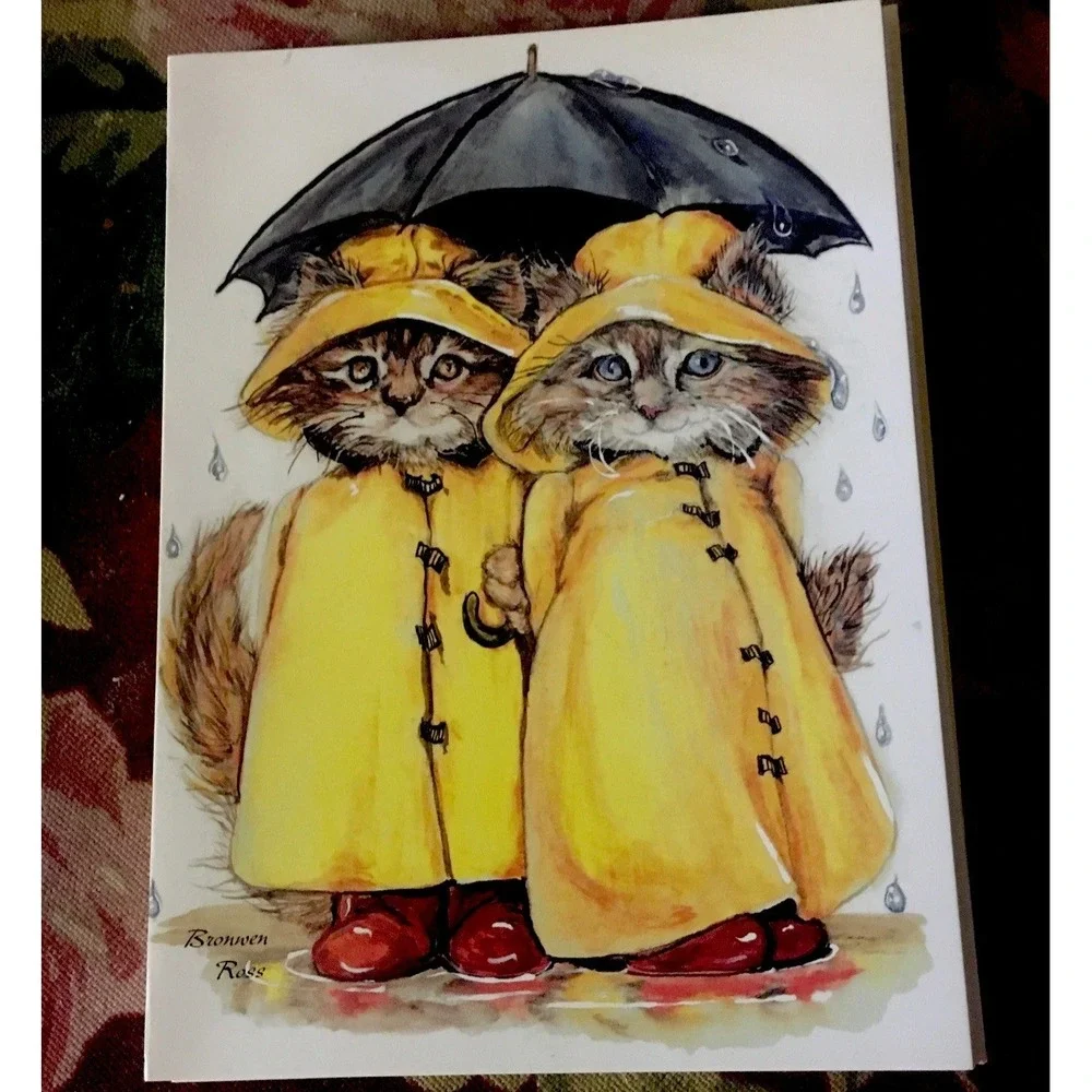 Cat Greeting Card 12 Pack Set Kittens Under Umbrella 5x7